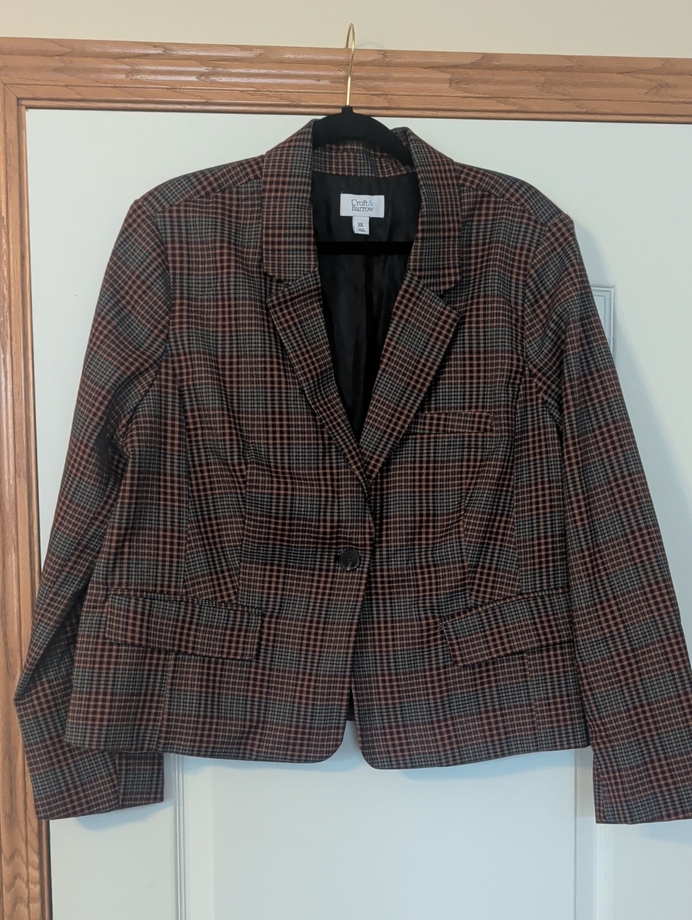 Apt. 9 Plaid Single-Button Blazer in Red, Tan, And Blue, Plaid Tote0